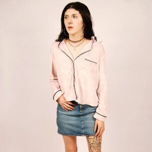 Juicy Couture Pajama Top (M) medium baby pink button up vintage velour sleepwear